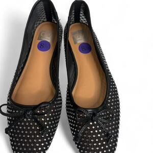 Dolce Vita DV Mesh Rhinestone Ballet Flats Black Sheer Studded Bow Shoes Sz 8.5